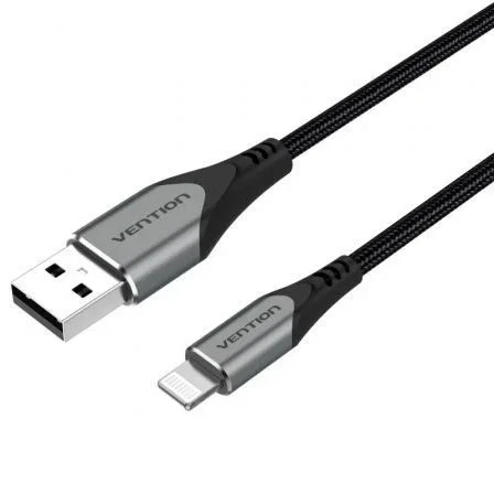 Vention - Cable USB 2.0 a Lightning, Conector Macho USB a Macho Lightning, Longitud 2 Metros, Color Gris Vention - Cable USB 2.0 a Lightning, Conector Macho USB a Macho Lightning, Longitud 2 Metros, Color Gris